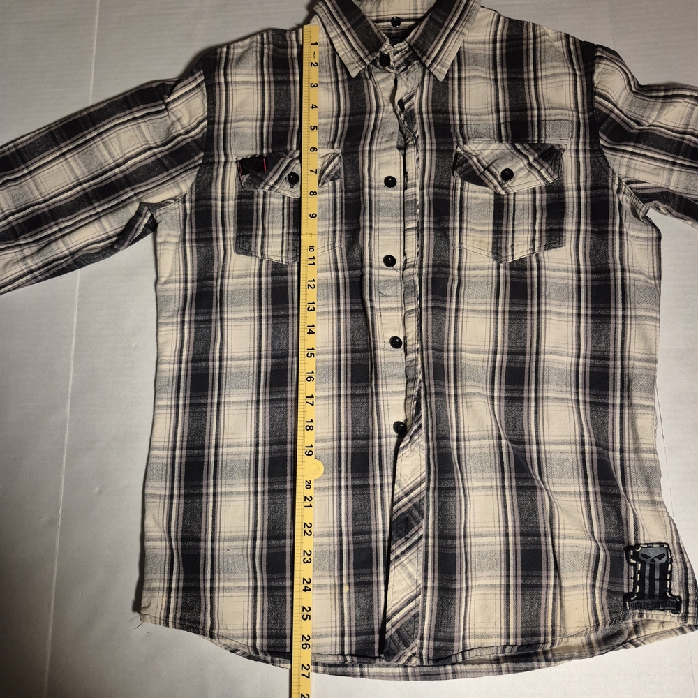 Harley Davidson Men's Black Plaid Long Sleeve Button Down Flannel Shirt SZ LG - Picture 9 of 10